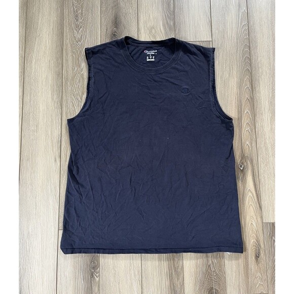 Champion Sleeveless Tank Shirt Men's Large Dark Navy Blue Top 100% Cotton - Picture 1 of 9